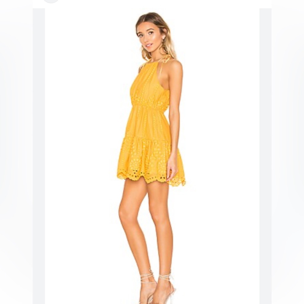 New $178 Lovers & Friends golden‎ girl Eyelet Yellow Evie Mini Dress XXS